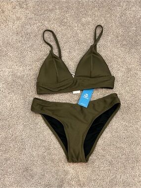 CupShe BNWT Olive Ribbed Triangle Bikini Set - XS